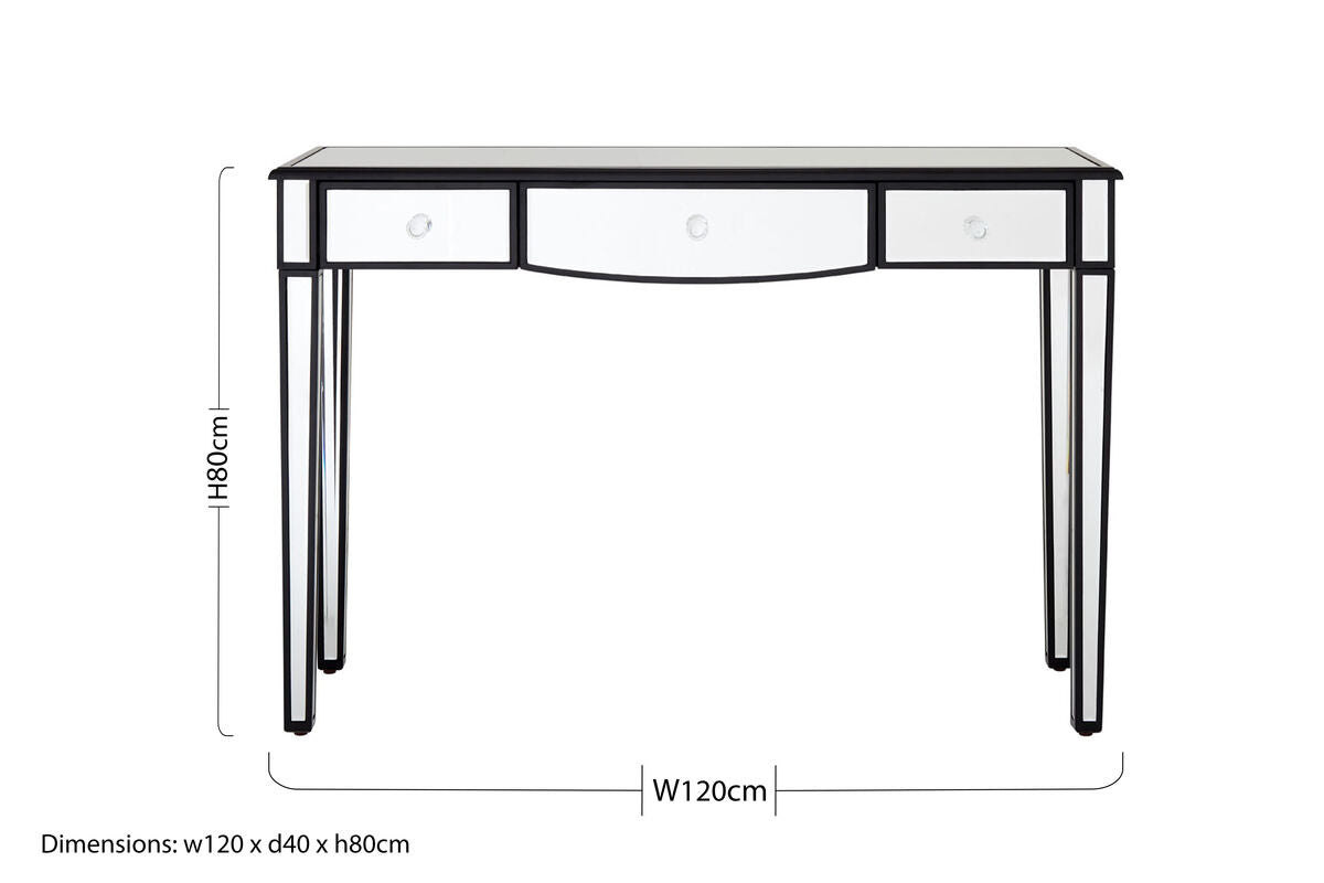 Mirrored White Wooden Console Table with 3 Drawers and Black Trim