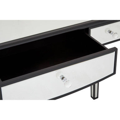 Mirrored White Wooden Console Table with 3 Drawers and Black Trim