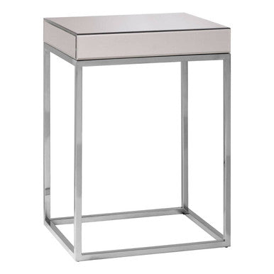Silver Mirrored Side Table with Wooden Frame
