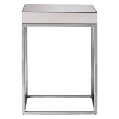 Silver Mirrored Side Table with Wooden Frame
