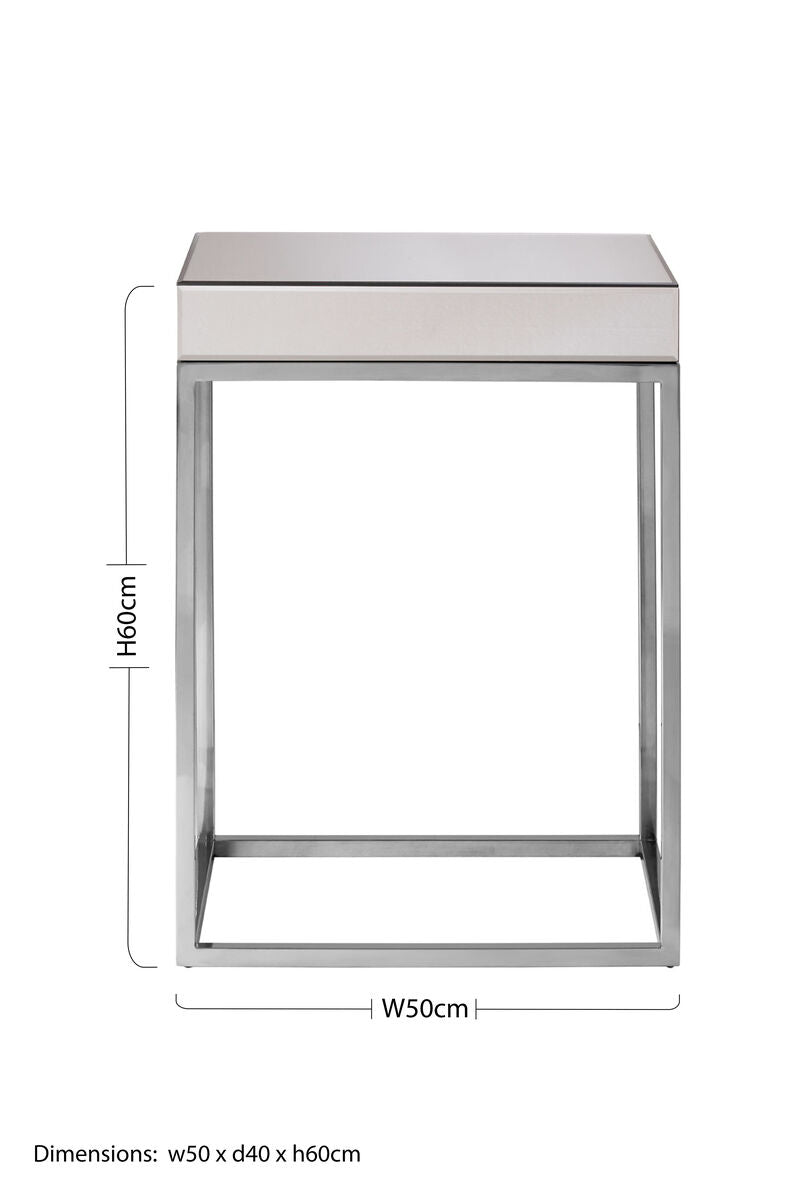 Silver Mirrored Side Table with Wooden Frame