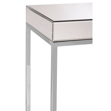 Silver Mirrored Side Table with Wooden Frame