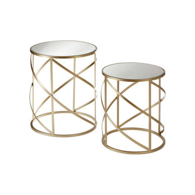 Set of 2 Gold Champagne Swirl Frame Side Tables with Mirrored Glass Tops