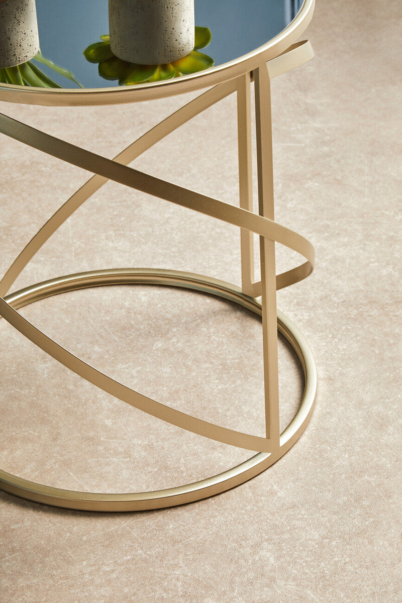 Set of 2 Gold Champagne Swirl Frame Side Tables with Mirrored Glass Tops