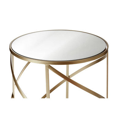 Set of 2 Gold Champagne Swirl Frame Side Tables with Mirrored Glass Tops