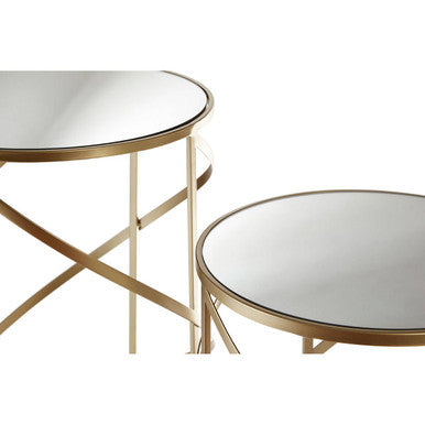 Set of 2 Gold Champagne Swirl Frame Side Tables with Mirrored Glass Tops