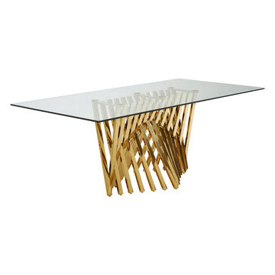 Clear Tempered Glass Dining Table with Gold Frame