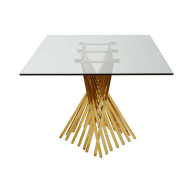 Clear Tempered Glass Dining Table with Gold Frame