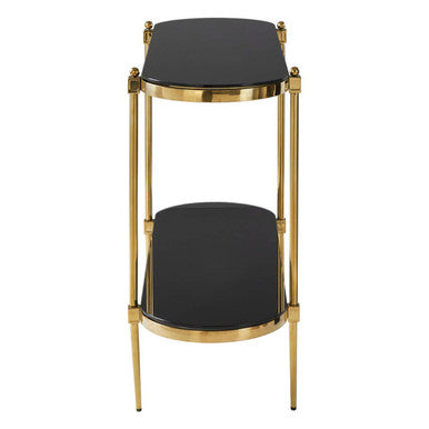 Gold Frame 2 Tier Console Table with Black Tempered Glass