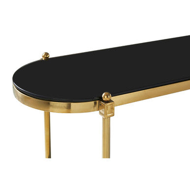 Gold Frame 2 Tier Console Table with Black Tempered Glass