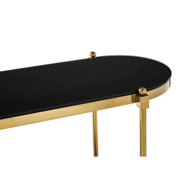 Gold Frame 2 Tier Console Table with Black Tempered Glass