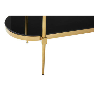 Gold Frame 2 Tier Console Table with Black Tempered Glass