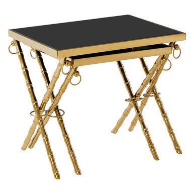 Set of 2 Gold and Black Nesting Tables with Glass Tops