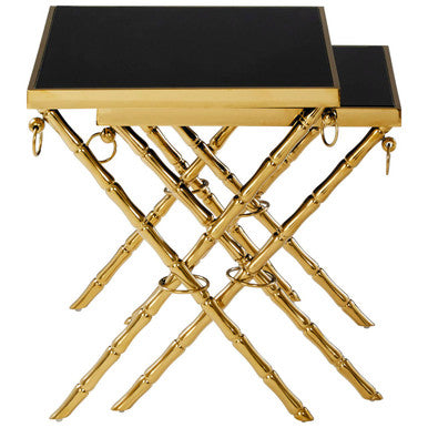 Set of 2 Gold and Black Nesting Tables with Glass Tops