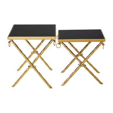 Set of 2 Gold and Black Nesting Tables with Glass Tops