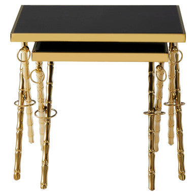 Set of 2 Gold and Black Nesting Tables with Glass Tops