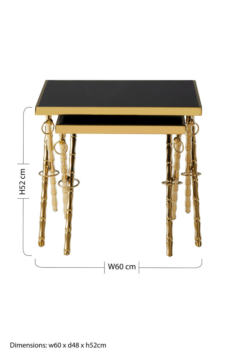 Set of 2 Gold and Black Nesting Tables with Glass Tops