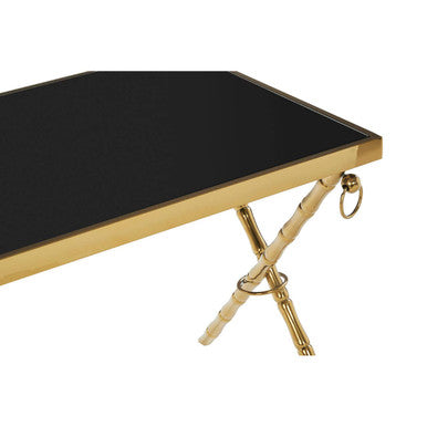 Set of 2 Gold and Black Nesting Tables with Glass Tops