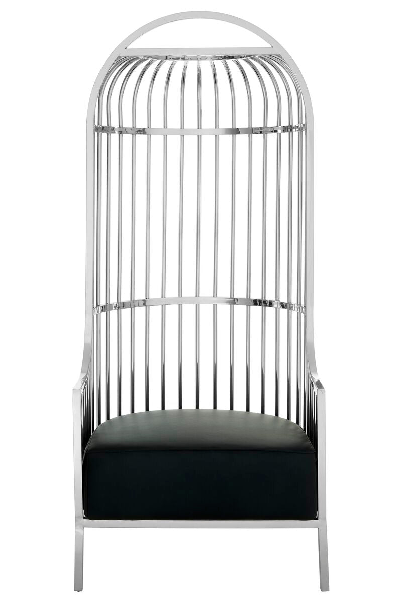 Silver Dome Cage Chair with Black Cushioned Seat