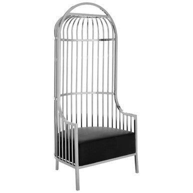 Silver Dome Cage Chair with Black Cushioned Seat