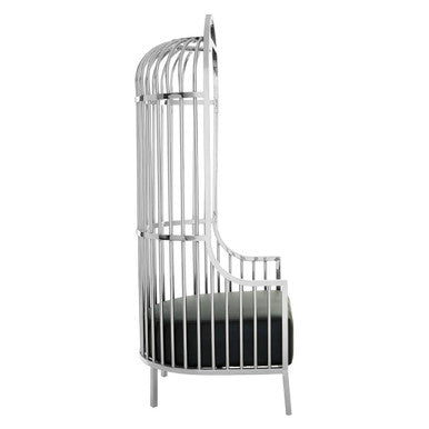 Silver Dome Cage Chair with Black Cushioned Seat