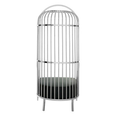 Silver Dome Cage Chair with Black Cushioned Seat