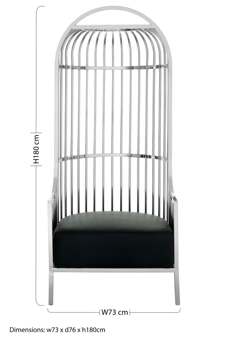 Silver Dome Cage Chair with Black Cushioned Seat