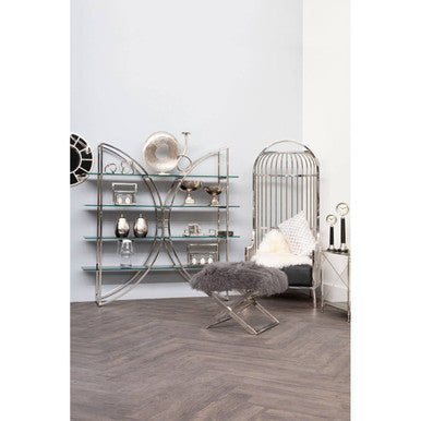 Silver Dome Cage Chair with Black Cushioned Seat