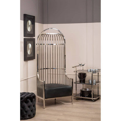Silver Dome Cage Chair with Black Cushioned Seat