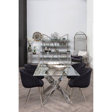 Silver Dome Cage Chair with Black Cushioned Seat