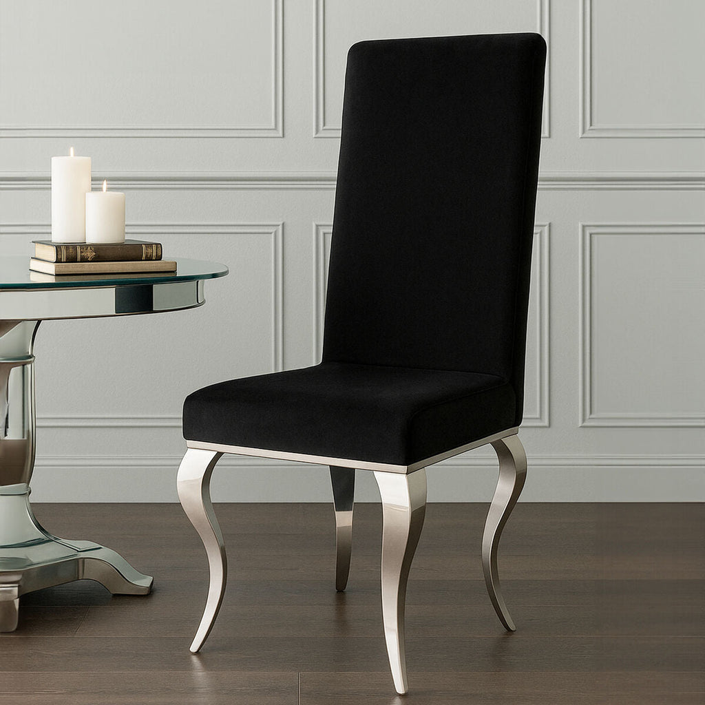 Black Velvet Dining Chair with Silver Frame