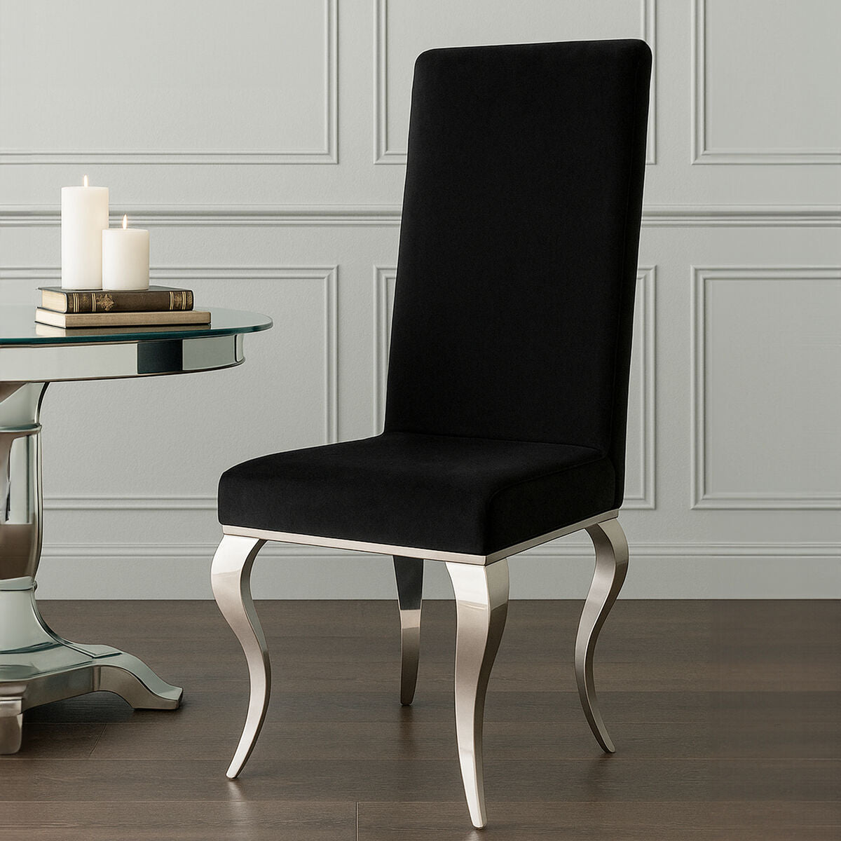 Black Velvet Dining Chair with Silver Frame