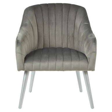 Grey Fabric Armchair with Channel Tufting