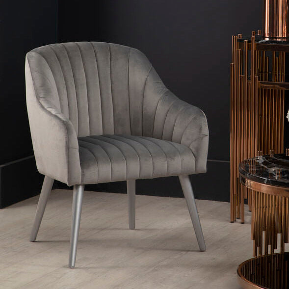 Grey Fabric Armchair with Channel Tufting