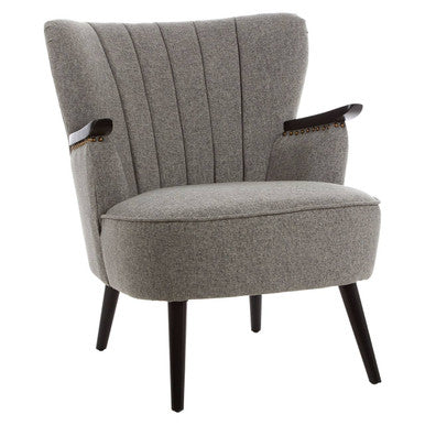 Grey Fabric Armchair with Walnut Accents