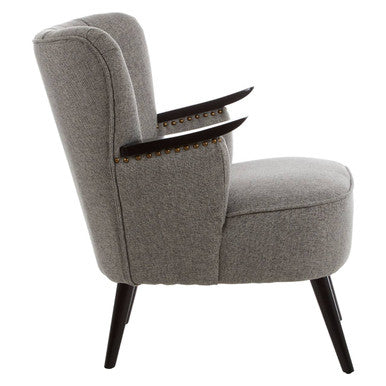 Grey Fabric Armchair with Walnut Accents