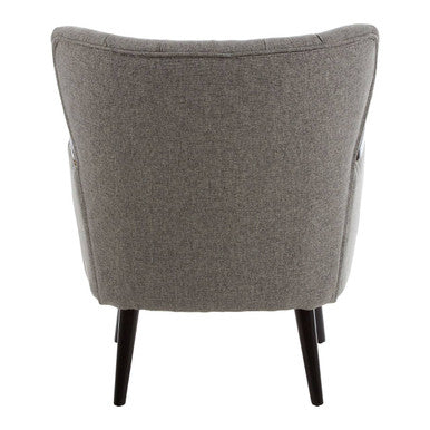 Grey Fabric Armchair with Walnut Accents
