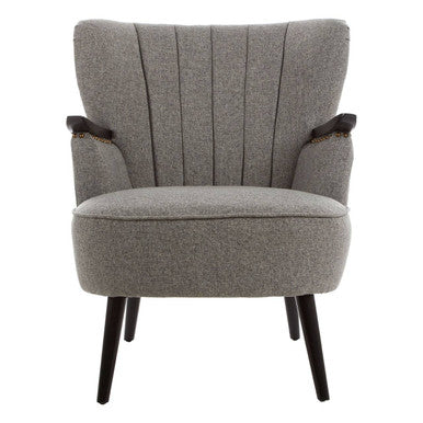 Grey Fabric Armchair with Walnut Accents