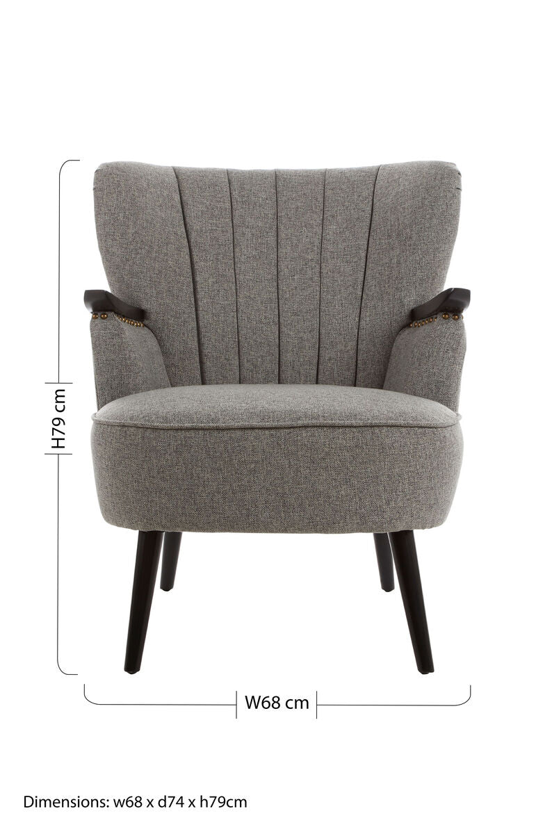 Grey Fabric Armchair with Walnut Accents