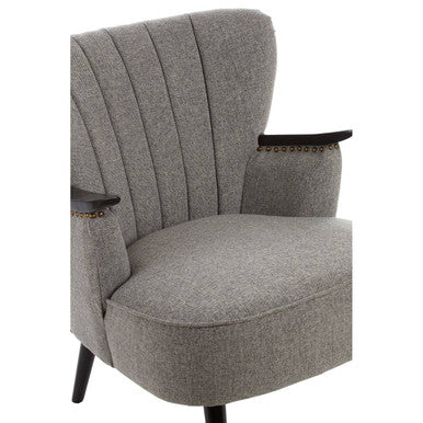 Grey Fabric Armchair with Walnut Accents