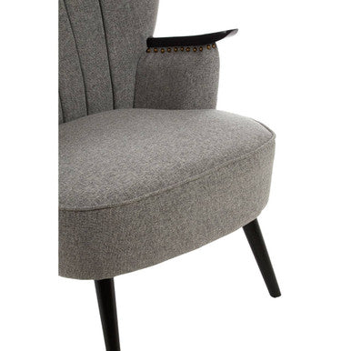 Grey Fabric Armchair with Walnut Accents