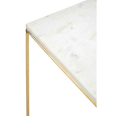 White Marble Square Side Table with Agate Inlay and Brass Legs