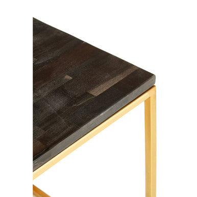 Black Petrified Wood Square Side Table with Brass Iron Base