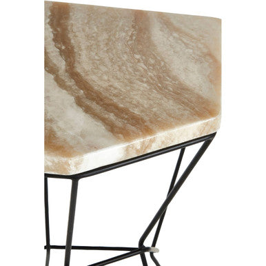 Patterned Natural Onyx Stone Top Side Table with Black Wireframe Base