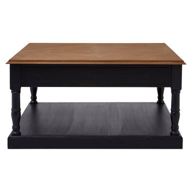Black and Natural Wood Coffee Table with Storage Drawer