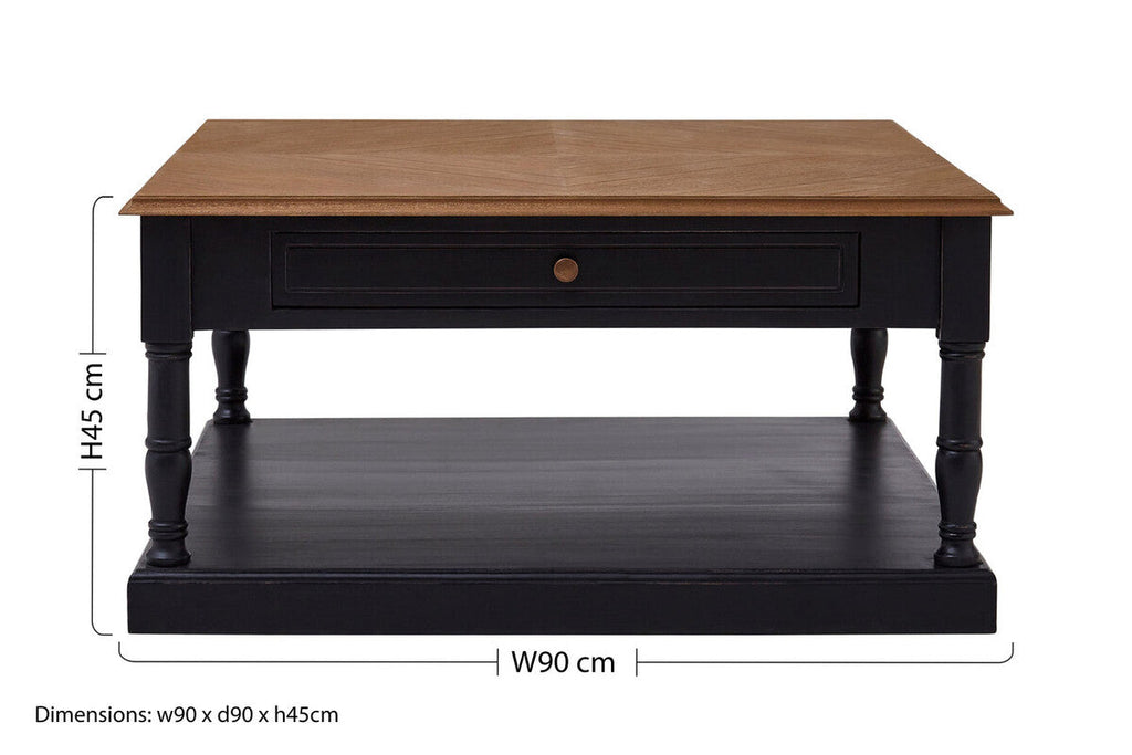 Black and Natural Wood Coffee Table with Storage Drawer