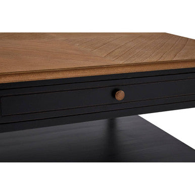 Black and Natural Wood Coffee Table with Storage Drawer
