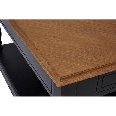 Black and Natural Wood Coffee Table with Storage Drawer
