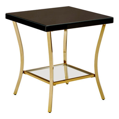 Black Mirror Glass Top Side Table with Gold Curved Iron Legs