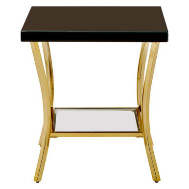 Black Mirror Glass Top Side Table with Gold Curved Iron Legs